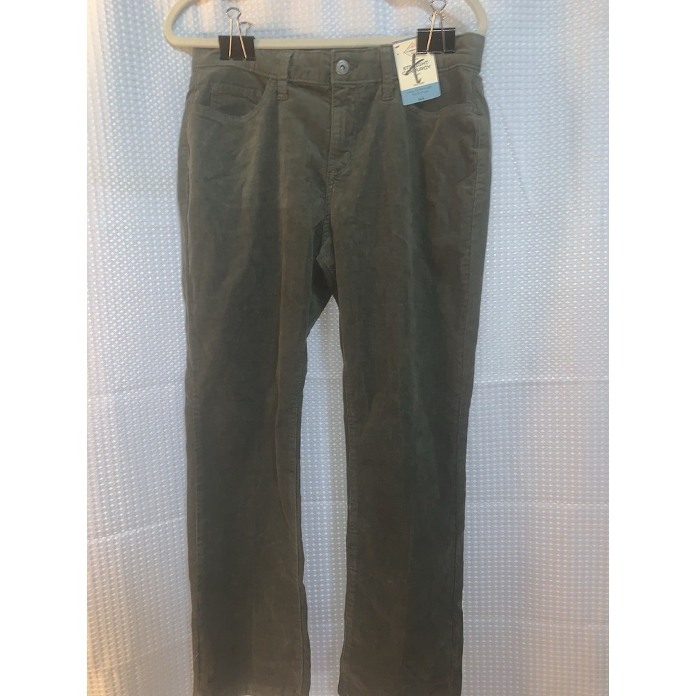 NWT St. John's Bay Women's 14 PETITE Oregano Gray Corduroy Straight Leg Pants
